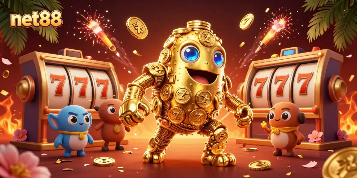 Experience thrilling gameplay with net88 in this vibrant slot machine-inspired illustration.