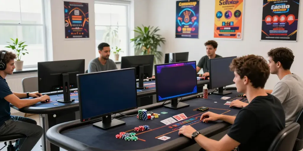 Players engaging with non Gamstop casinos in a vibrant digital gaming setup.