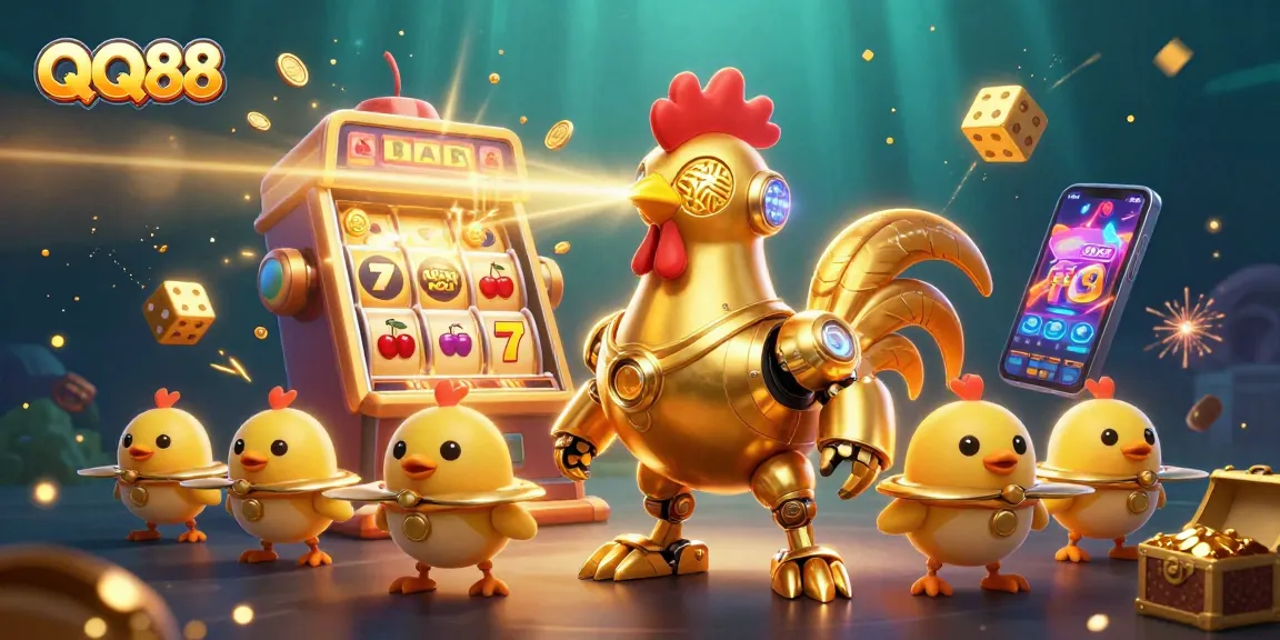 Experience thrilling luck at QQ88 with a vibrant 3D casino scene of games and jackpots.
