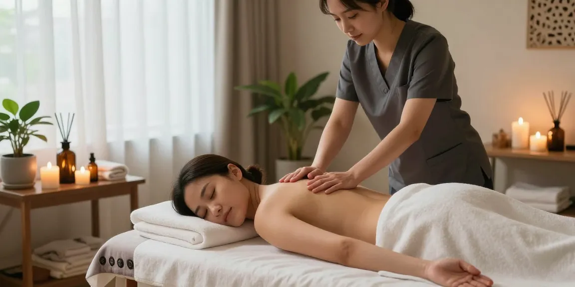Professional 출장안마 session in a serene setting with calming ambiance.