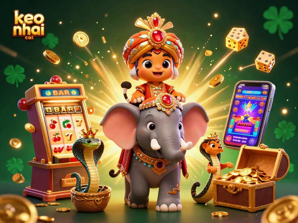 Experience thrilling keo nha cai betting with vibrant casino-themed 3D illustration featuring characters and gaming elements.