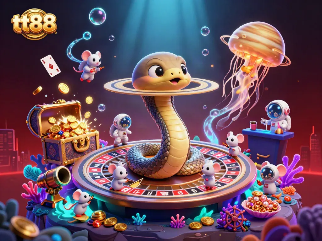 Experience thrilling bets with tt88 in a dynamic cosmic casino scene with vibrant elements.