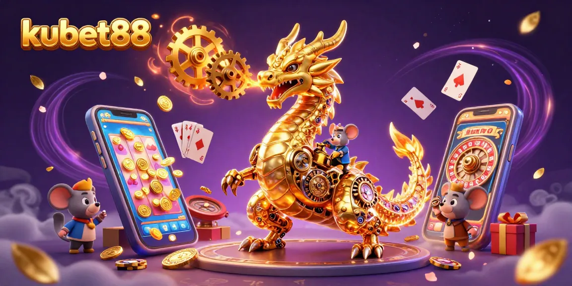 Experience thrilling slots and gaming excitement with kubet88's vibrant casino illustration.