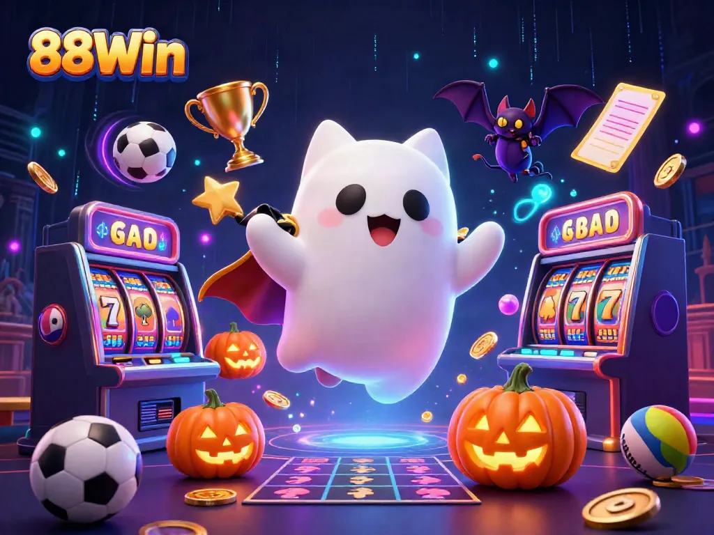 Engage in thrilling gaming at 88Win featuring lively characters and dynamic betting elements in a vibrant casino scene.