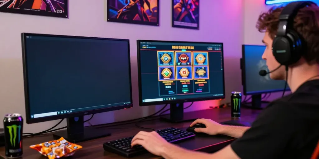 A UK player engaging with non GamStop casinos in a vibrant gaming room, showcasing an immersive online gaming experience.