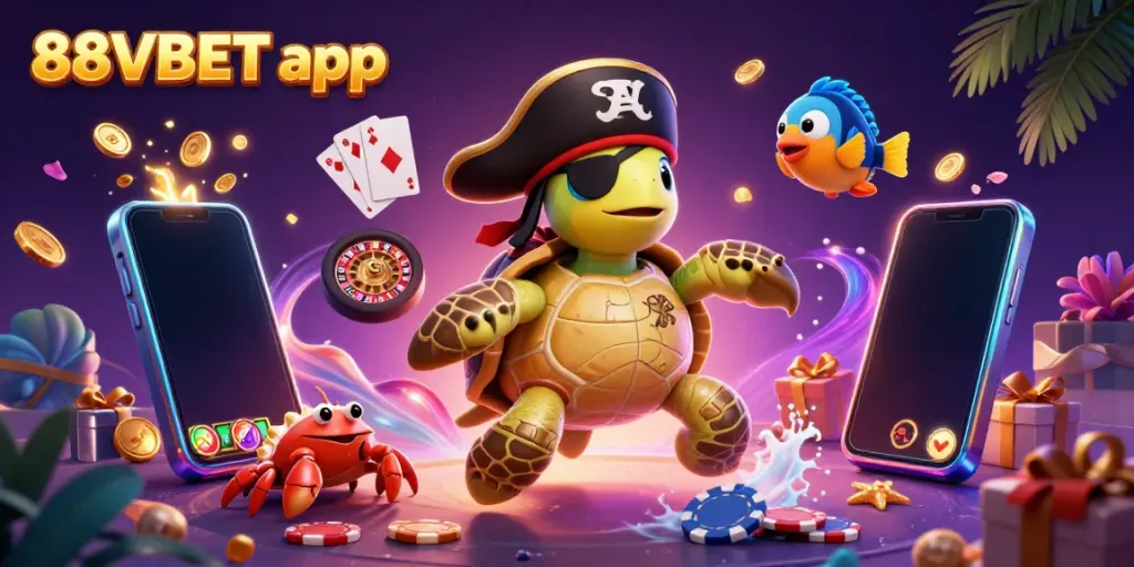 Experience the excitement with the 88VBET app in this vibrant 3D casino scene.
