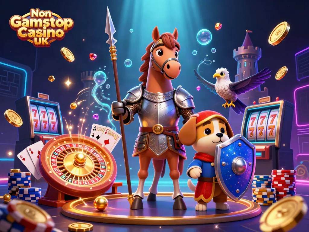 Experience the thrill of Non Gamstop Casino UK with exciting gaming elements in a vibrant 3D scene.