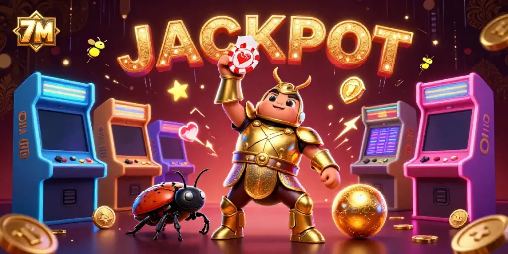 Experience thrilling jackpot excitement with 7M in this vibrant gambling scene illustration.