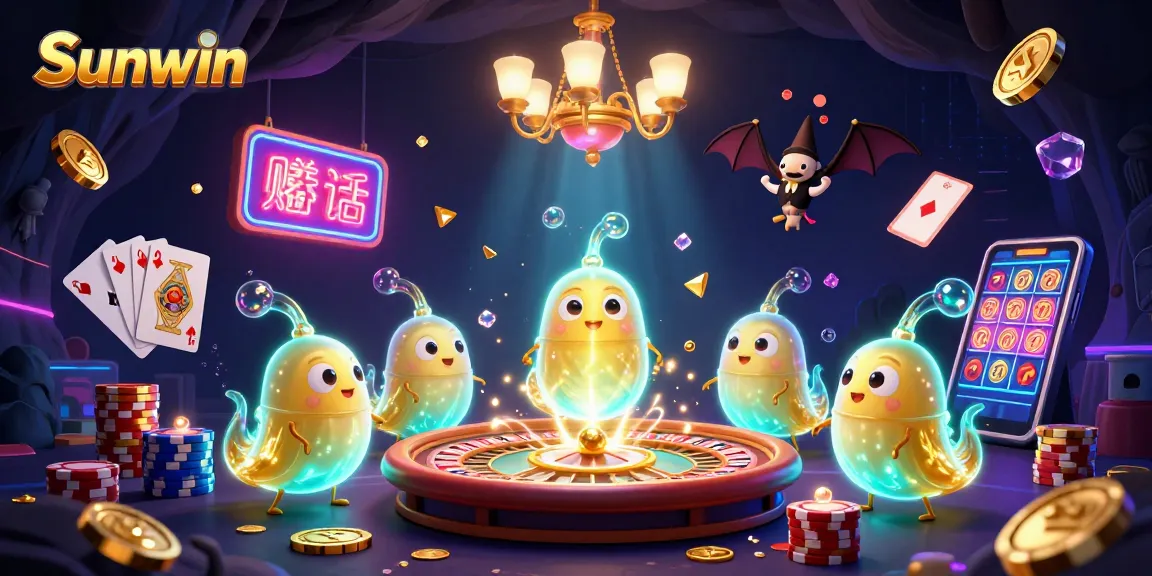 Sunwin showcases a vibrant casino scene with glowworms illuminating the action in an enchanting setting.