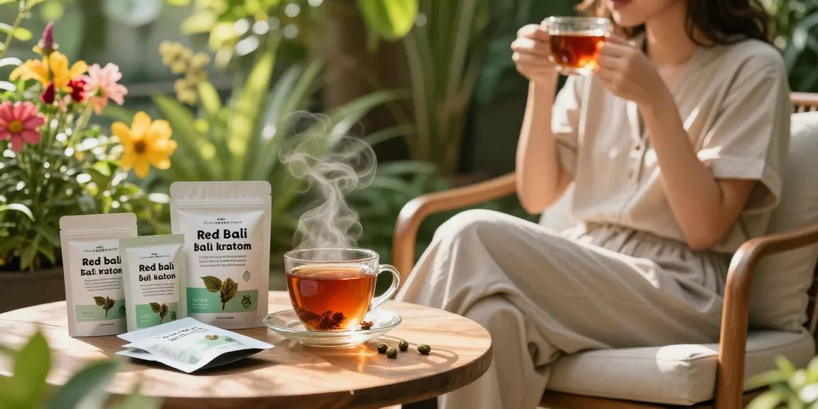 Enjoying third-party tested red bali kratom in a tranquil garden setting.