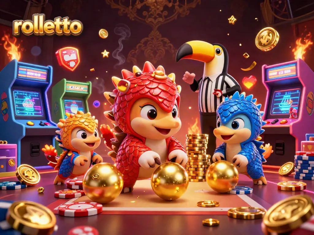 rolletto offers gaming excitement as rival pangolins roll into golden balls, showcasing vibrant casino elements.