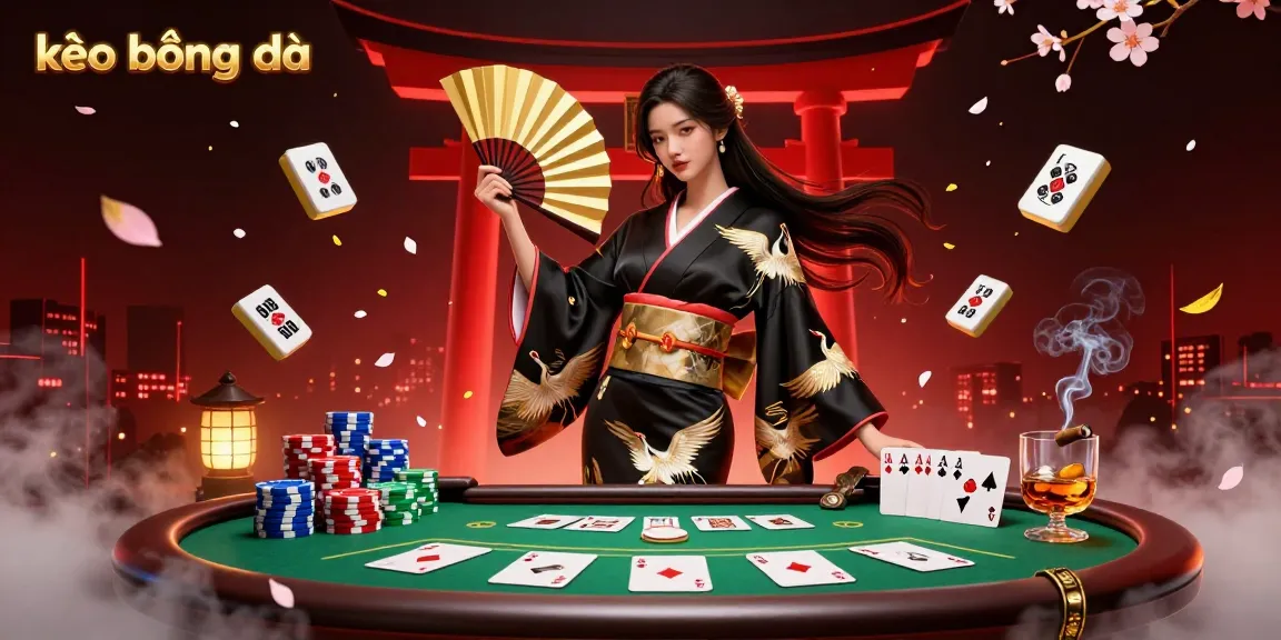 Engage with kèo bóng đá in an ultra-detailed 3D digital scene featuring vibrant poker elements.