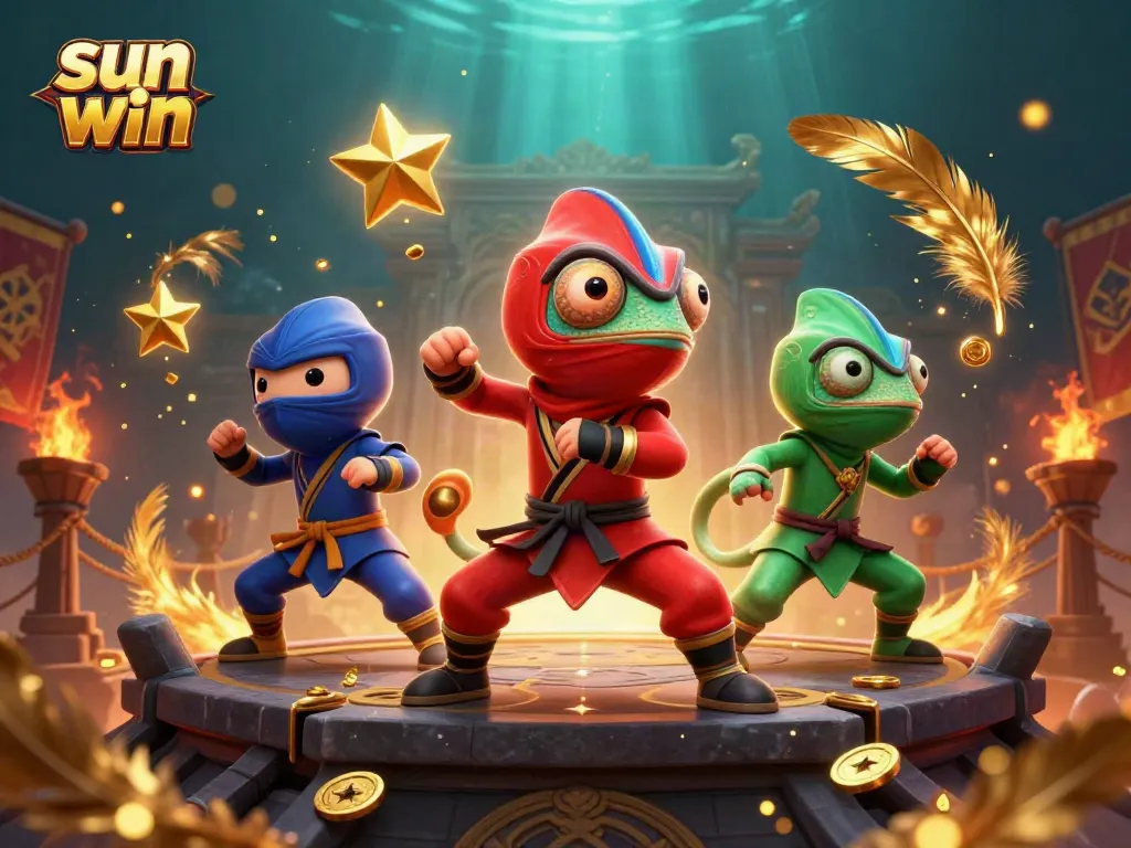 Engage in thrilling gameplay at sun win with vibrant chameleons and casino elements.