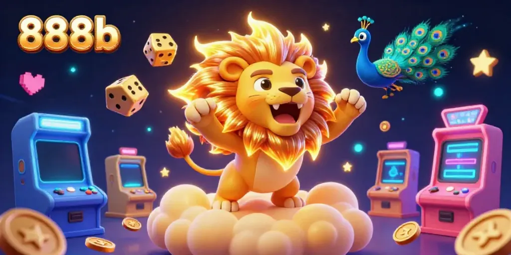 Engage with the exciting 888b casino scene featuring the sun lion and dynamic game elements.