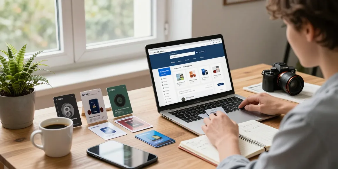Person exploring cloned cards in a modern workspace, reflecting secure online shopping.