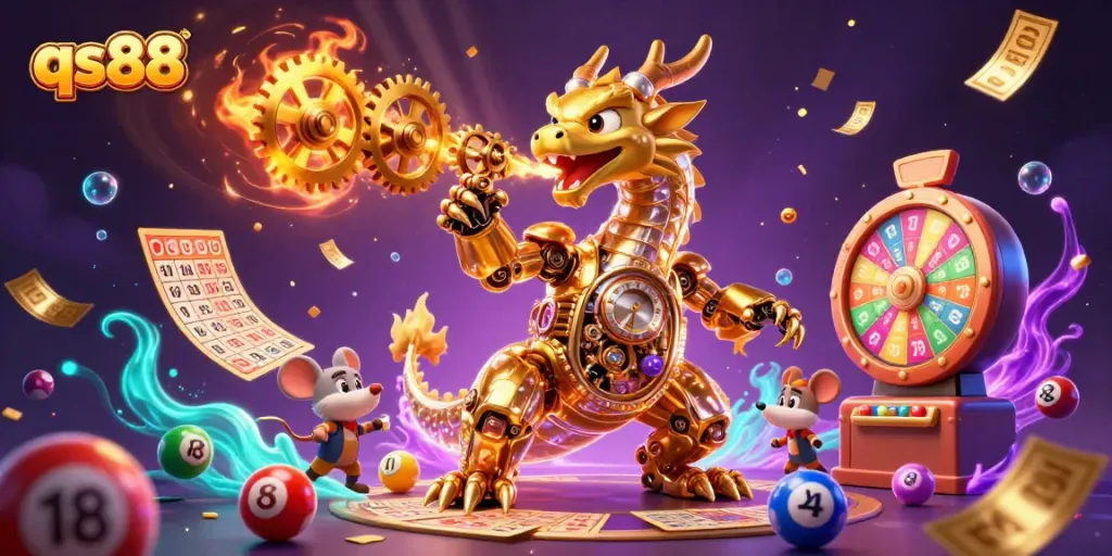 Experience excitement with qs88 as the golden dragon and colorful lottery balls bring action alive!