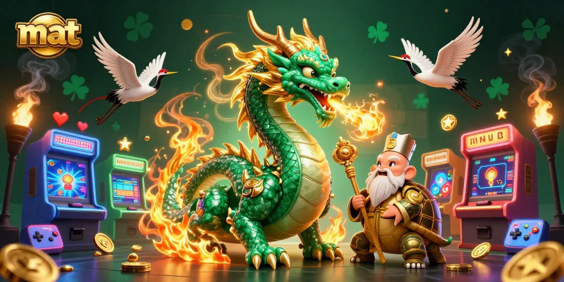 Experience thrilling gameplay at mat with a vibrant dragon, sage, and lucky cranes in a rich casino scene.