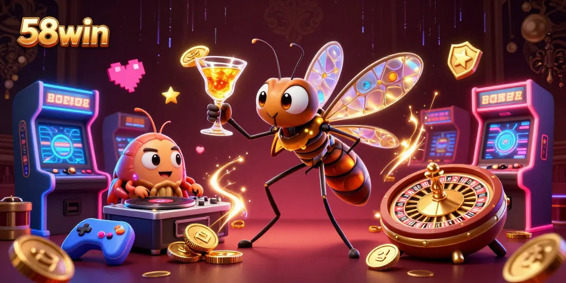Experience thrilling gameplay at 58win with a vibrant casino-themed illustration featuring unique characters.
