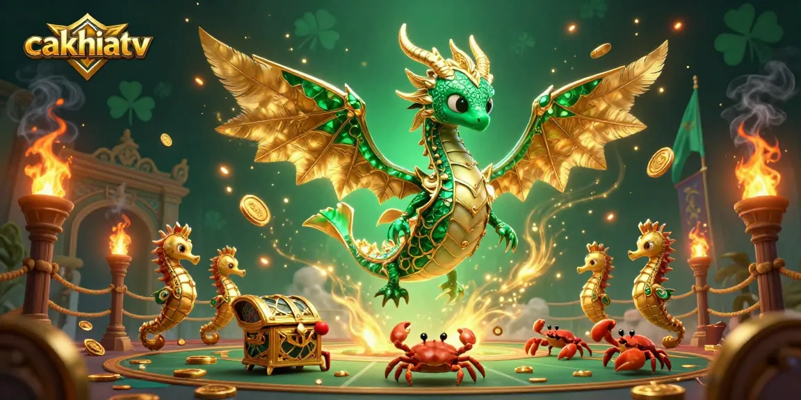 CakhiaTV offers dynamic sports betting action with a vibrant sea dragon and treasure chest scene.