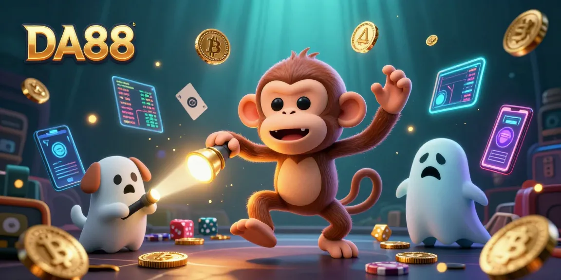 Join the thrilling adventure with DA88, a playful poltergeist monkey, in a haunted casino setting filled with crypto excitement.