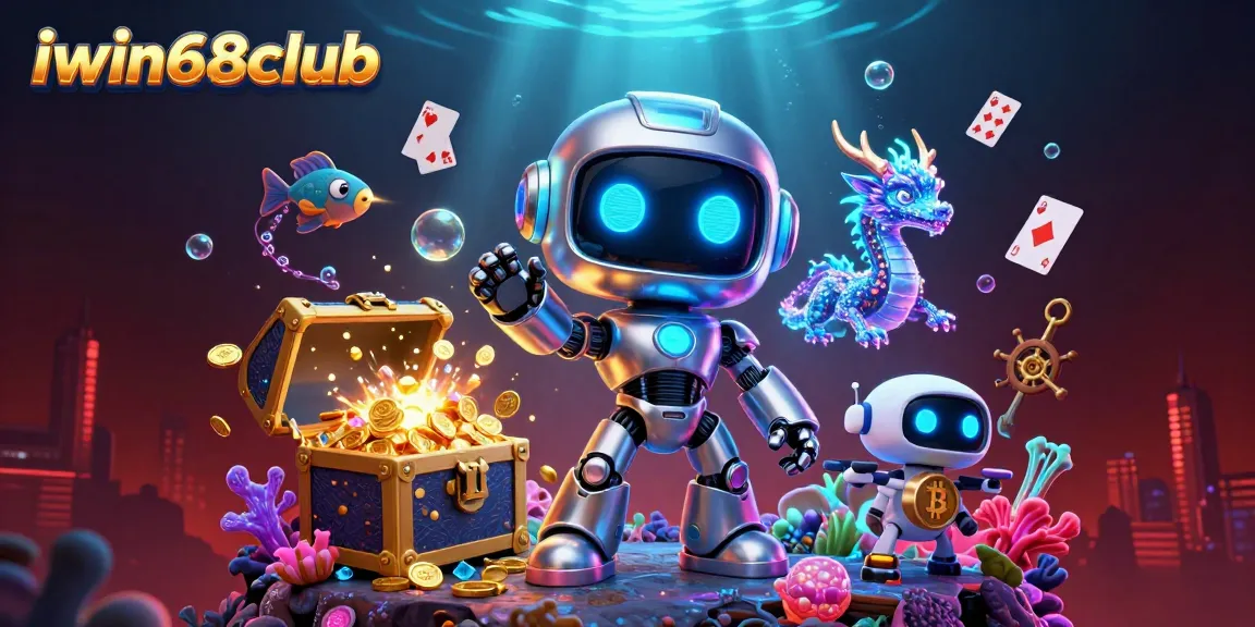 Win exciting rewards with iwin68club's vibrant casino-themed digital illustration showcasing gaming adventures.