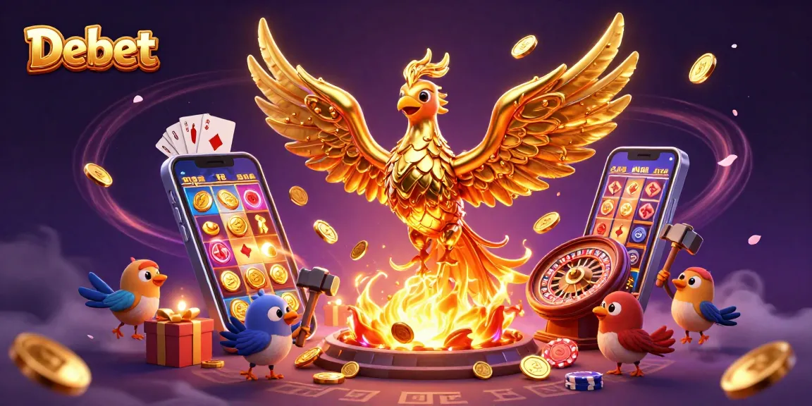 Experience the thrilling slots at Debet with golden phoenix and dynamic casino elements.