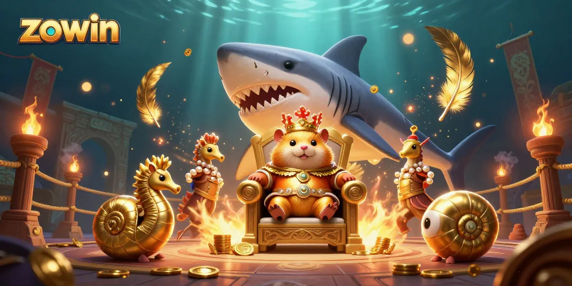 Zowin's exciting online casino scene featuring a golden hamster king and vibrant game elements.