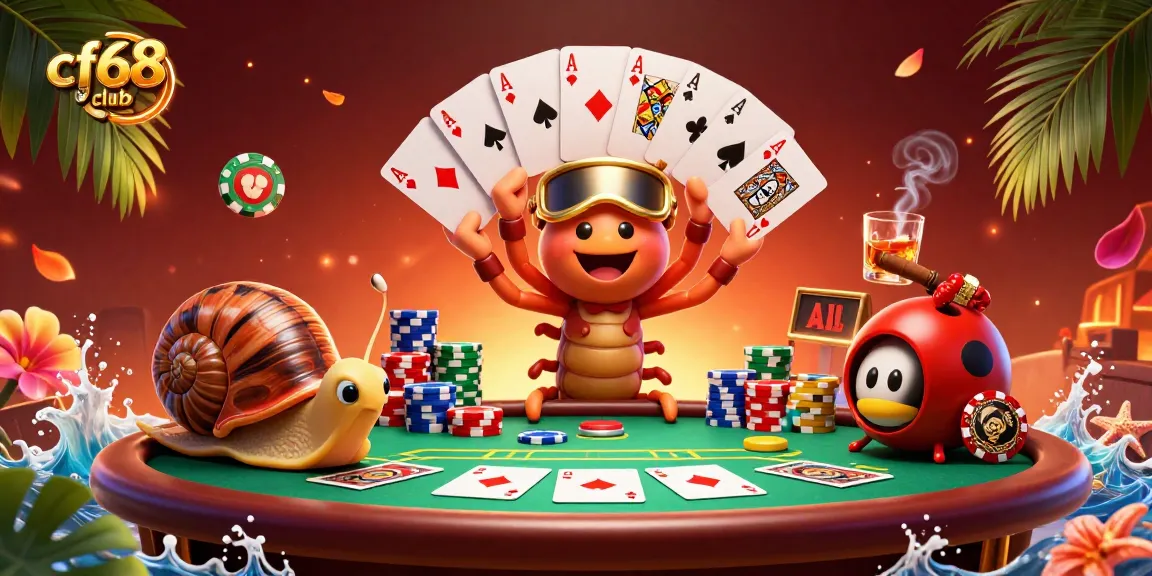 Experience the thrill at cf68 club with vibrant gaming moments featuring a millipede dealer, colorful chips, and action-packed cards.