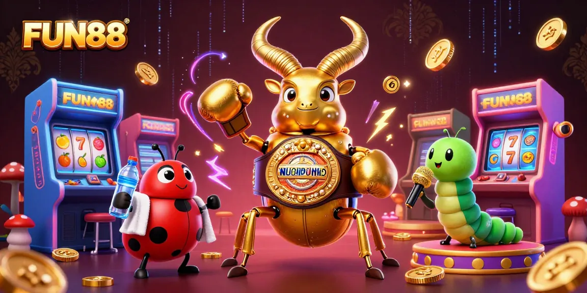 Experience FUN88 with dynamic gaming elements and vibrant characters in this immersive illustration.