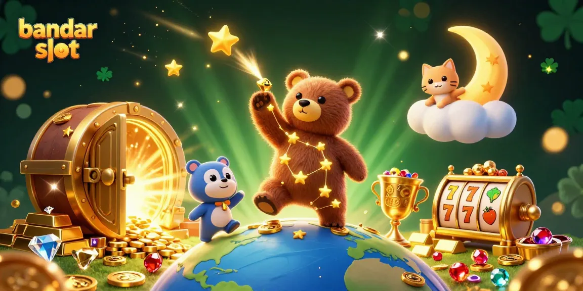 Experience the thrill of bandar slot action with vibrant characters and treasures in this dynamic casino scene.