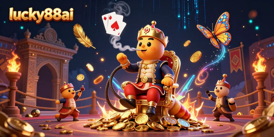 Experience thrilling fun at lucky88ai with our vibrant 3D casino illustration featuring a unique hookah-master and gold elements.