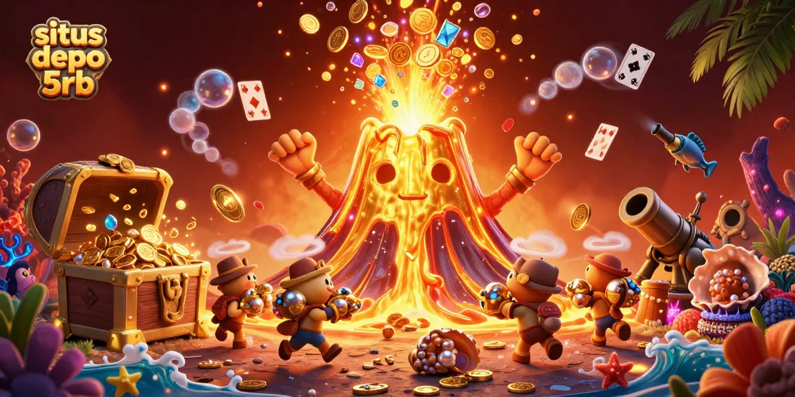 Experience adventure and luck with situs depo 5rb in this vibrant casino-themed illustration.