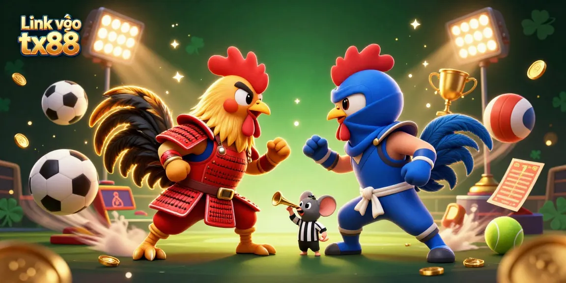 Engage with Link vào tx88 as roosters compete for glory in a vibrant 3D casino scene.
