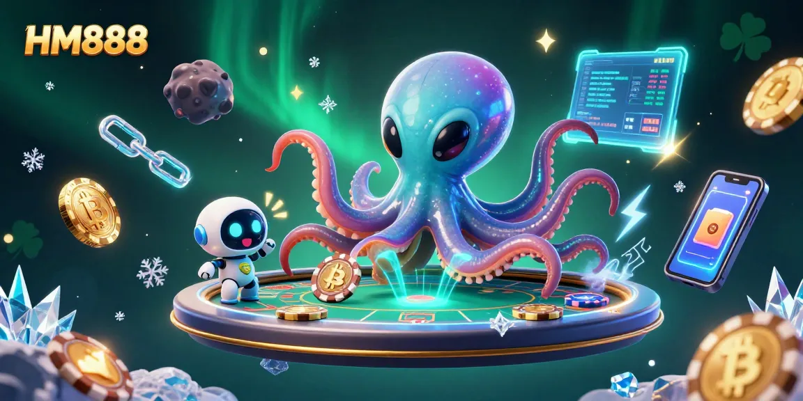 Engage in thrilling gameplay with HM888 at the dynamic poker table operated by an alien octopus.