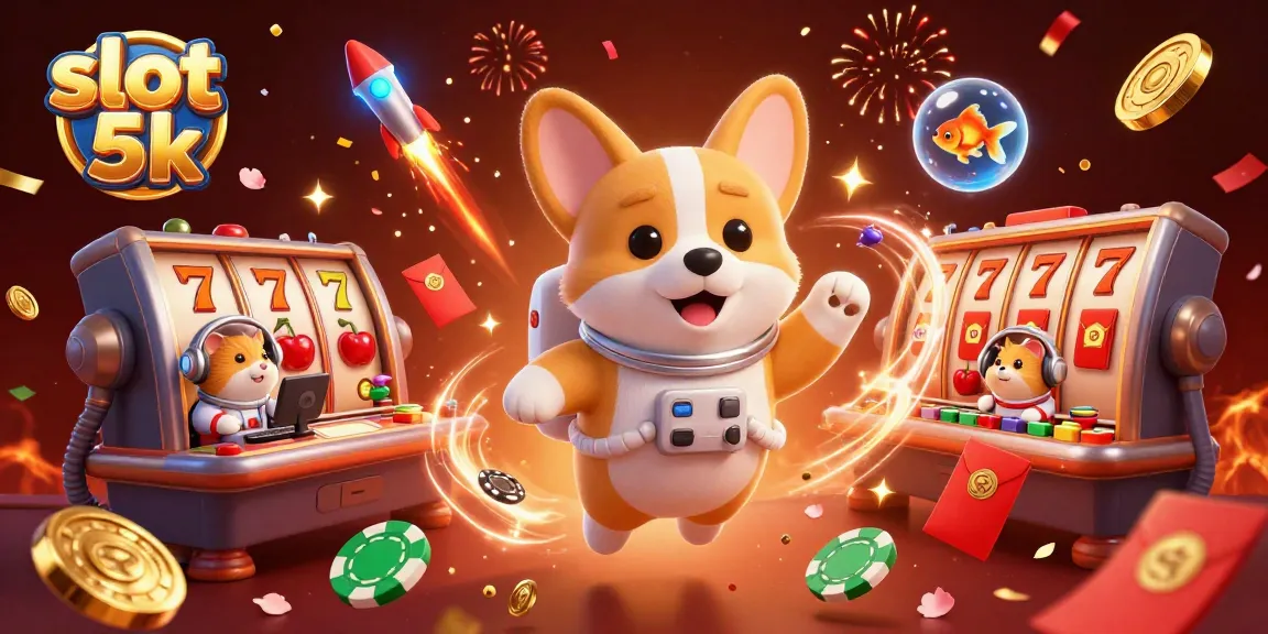 Experience the thrill of slot 5k with dynamic characters in a vibrant casino scene.